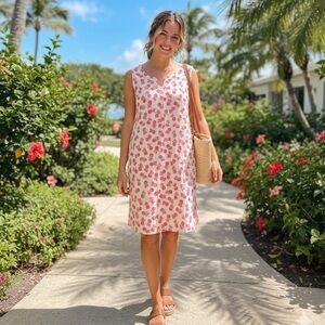 PARADISE SHORES Linen Blend Tropical Pink Pineapple Shift Dress Women’s XL